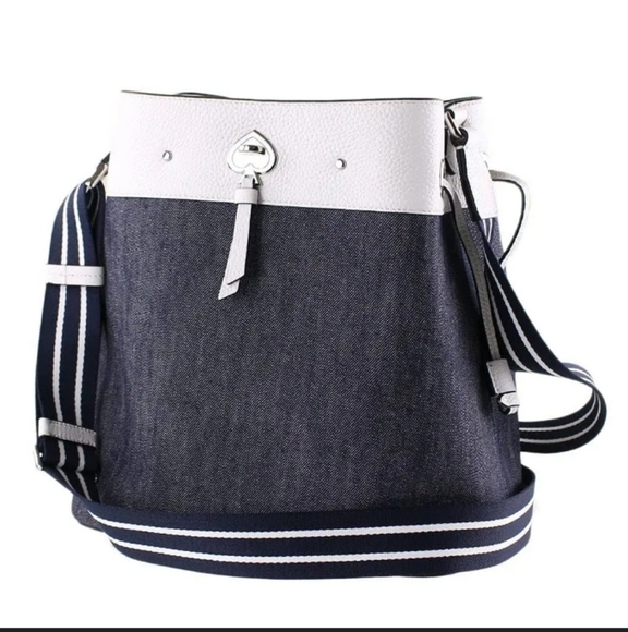 Kate Spade-Marti Large Bucket Shoulder Bag (Denim White Dove 🕊️/ Multi) - Picture 8 of 13